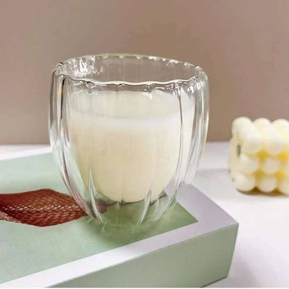 Lançamento 2025: Copo de Vidro Ondulado com Parede Dupla 350/450ml para Café, Chá, Leite, Suco, Cerveja e Água - Resistente ao Calor