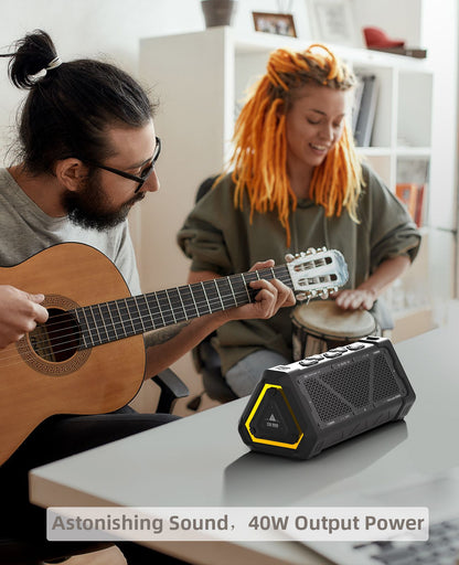 Caixa de Som Bluetooth Externa MLOVE P3, 40W de Potência de Saída Bluetooth 5.3, Som Estéreo IPX7 à Prova D'água, Cartão Micro SD, Luz RGB