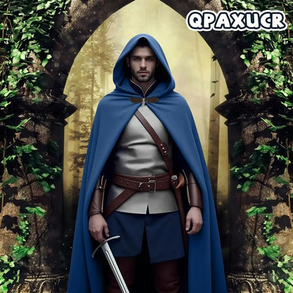 Cloak with Hood Men?Medieval Costume Men Round Metal Buckle Cloak with Green Leaf Brooch Necklace for Halloween
