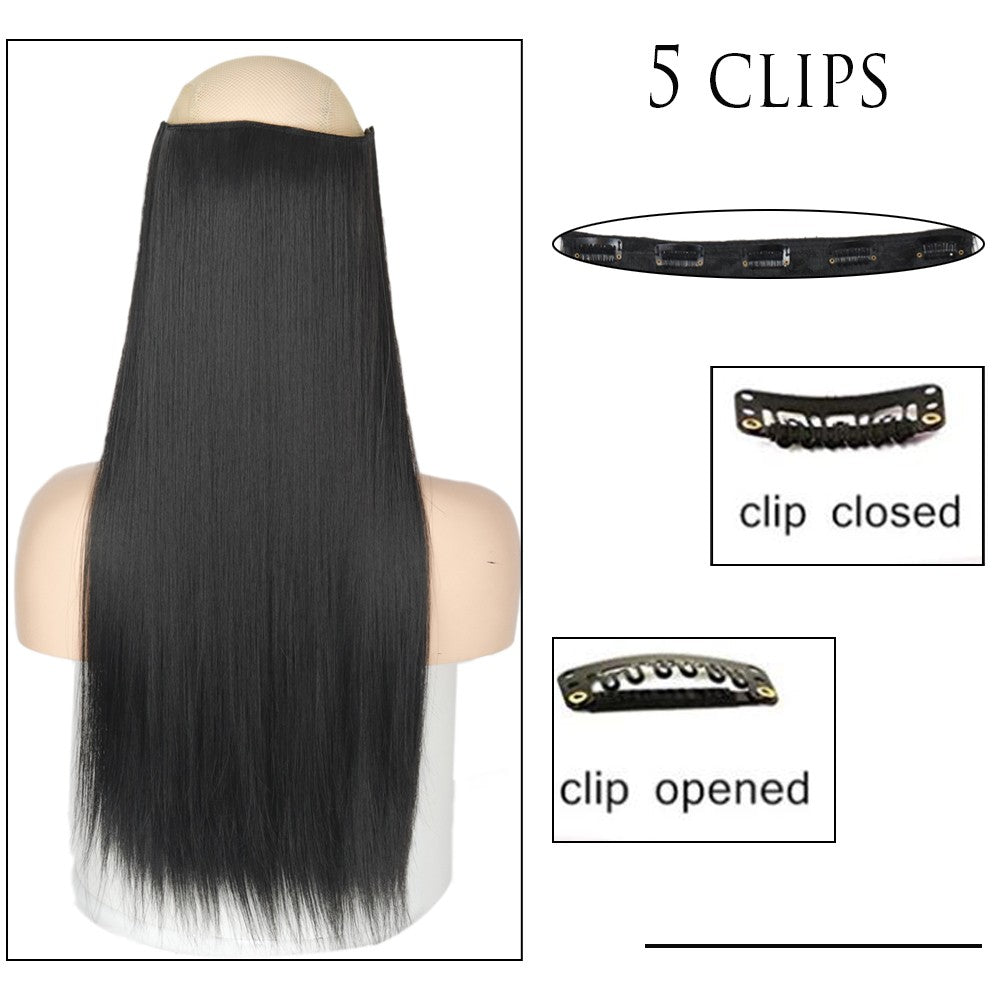 Apliques de Cabelo Sintético Liso Comprido de 5 Clipes 22'' Fibra de Alta Resistência ao Calor Preto Castanho Loiro