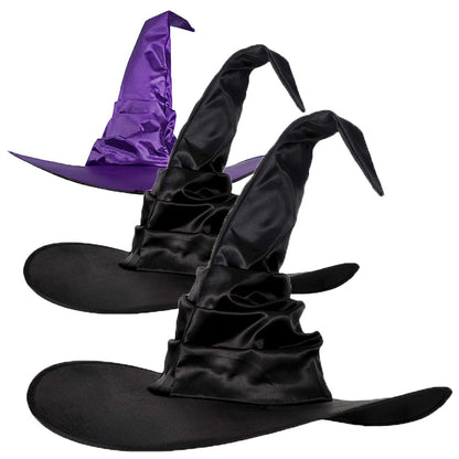 Halloween Witch Hat Black Folds Wizard Hats for Women Men Masquerade Party Carnival Costume Cosplay Props Halloween Decorations
