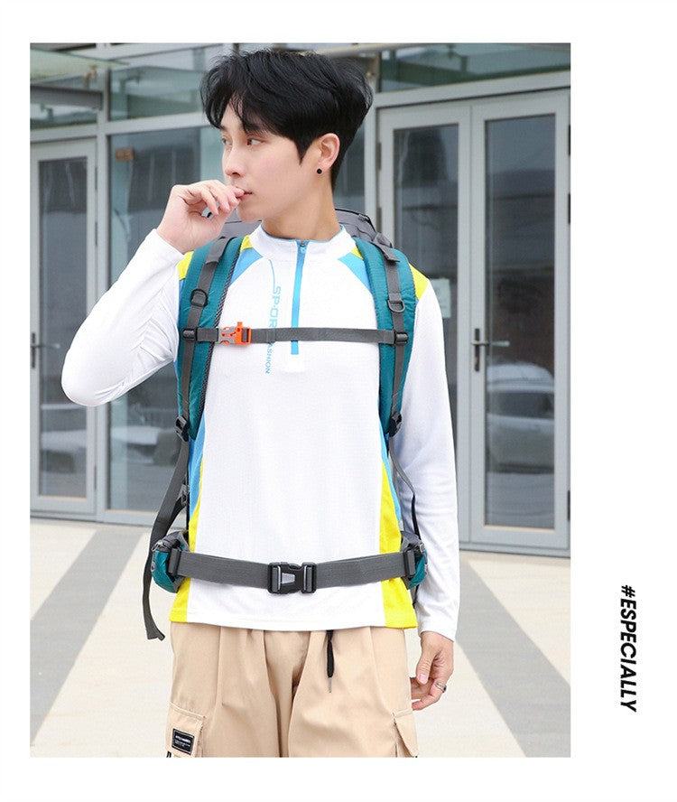 Mochila de acampamento em nylon 70L, bolsa de viagem com capa de chuva, mochila para caminhada ao ar livre, mochila de montanhismo, bolsas de ombro masculinas, bagagem