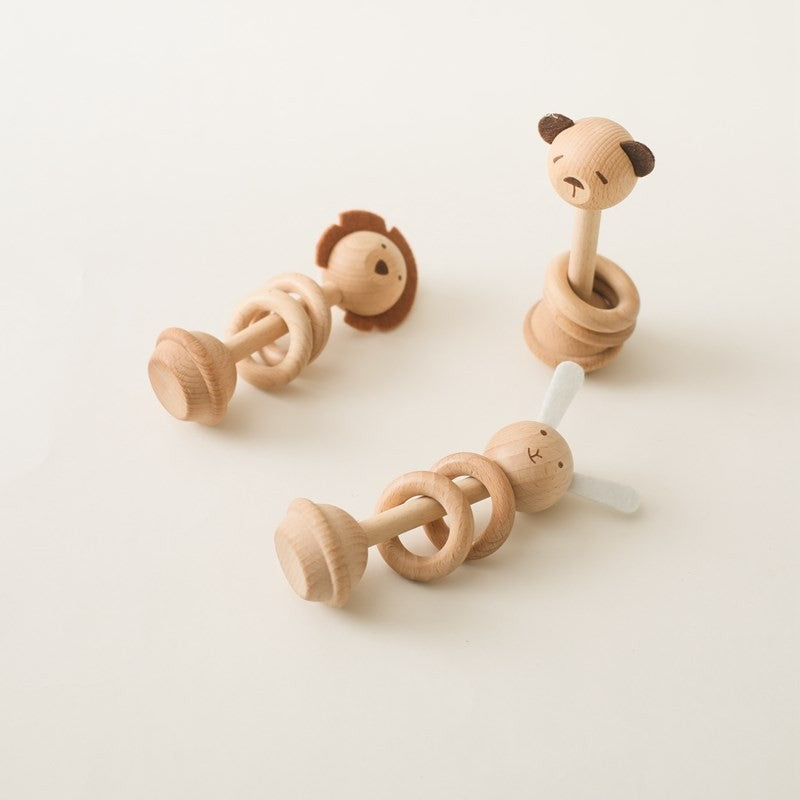 Wooden Animal Rattle Toys for Newborn Wooden Teether Baby 0 12 Months Baby Accessory Cartoon Novel Baby Care Tools Teether Toys
