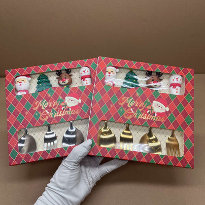Conjunto de Talheres de Sobremesa Criativo e Fofo de Desenho Animado Boneco de Neve - Colher e Garfo - Novo Presente de Natal