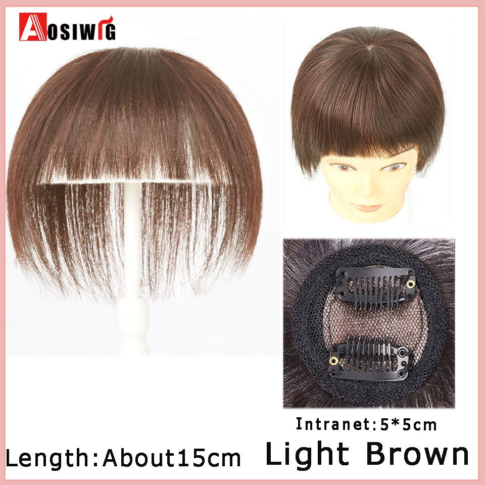 Perucas de cabelo encaracolado sintético AOSI castanho preto, substituição de extensões de cabelo tipo topete, apliques femininos com franja