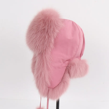2025 Novo Chapéu Feminino Ushanka Russo de Pele de Raposa Natural Inverno Grosso Quente Orelhas Moda Chapéu Bomber Senhora Gorro Genuíno de Pele de Raposa Real
