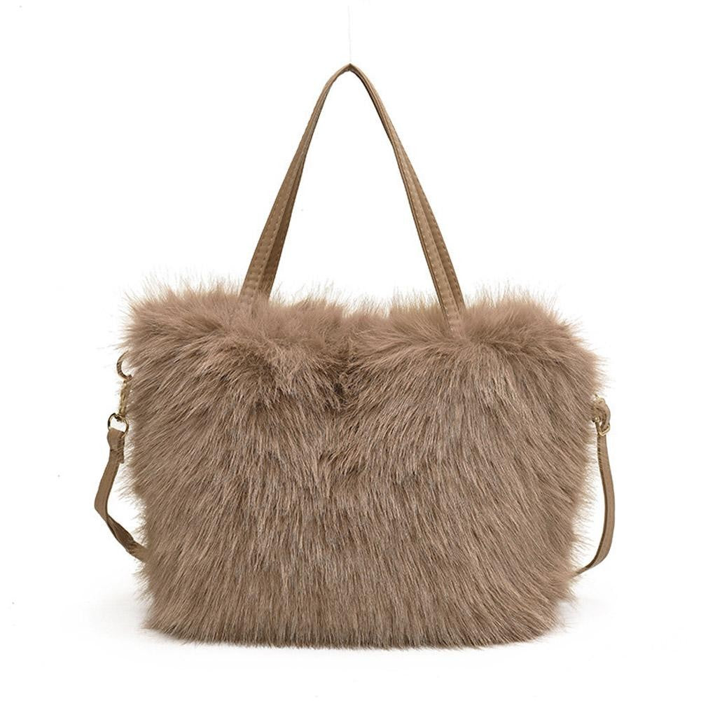 Faux Fur Tote Bag Women's Bucket Plush Light Luxury Ladies Handbags Soft Winter Crossbody Shoulder Bags