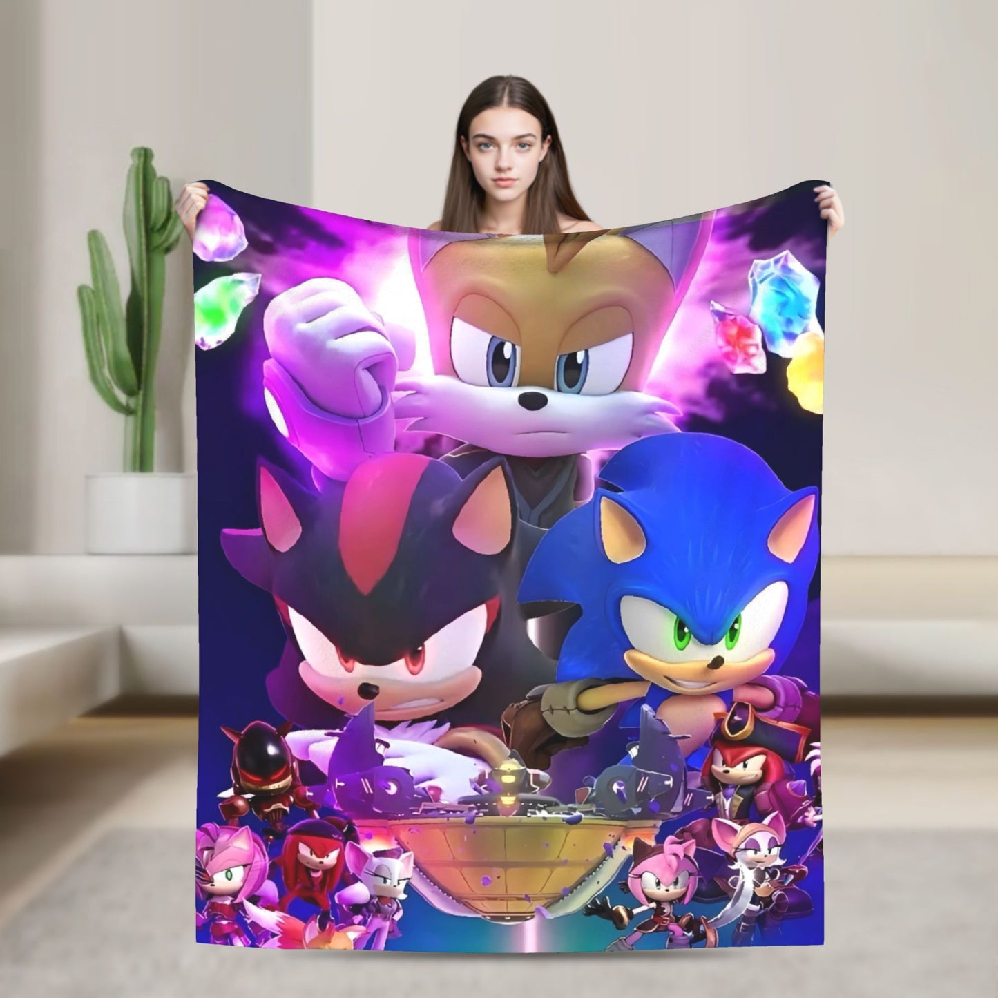 Manta Macia com Estampa de Pelúcia S-Sonic Retrô Desenho Animado Para Ar Livre Decorativa Flanela Cobertor de Cama