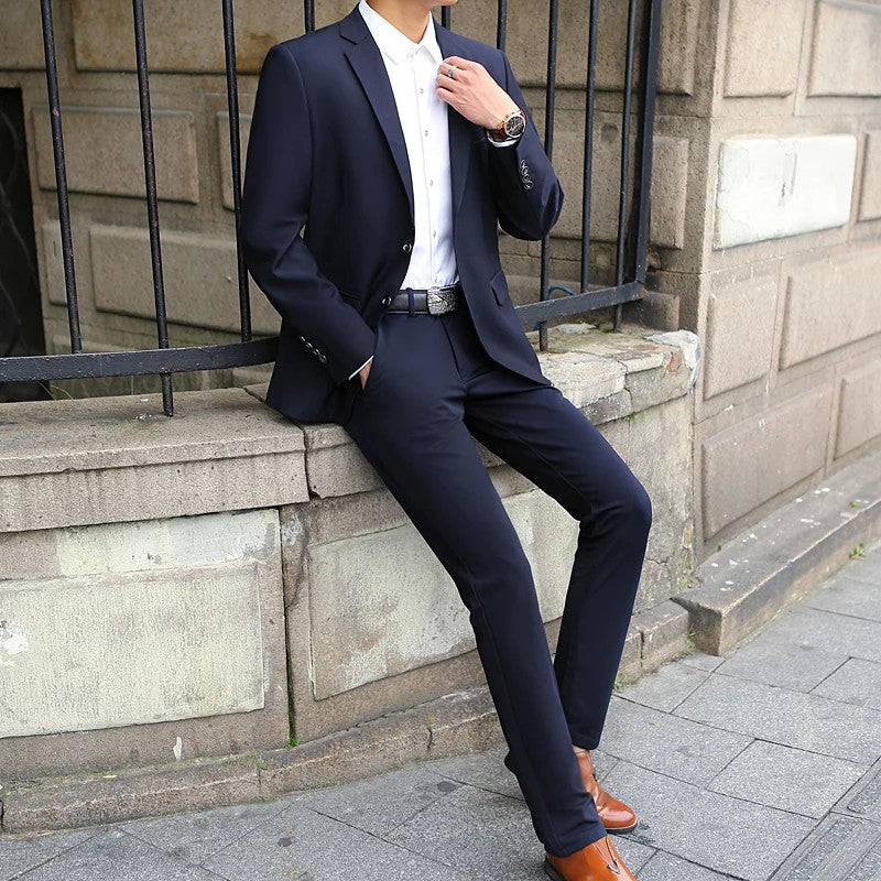 Men's M-10XL Spring New Wedding Fashion Handsome Suit Business Cargo Trousers plus Size Two Sets Fat Friendly Clothing