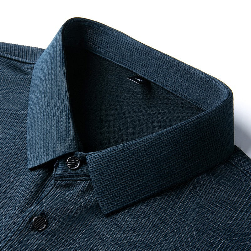 New Men's Business Casual Long Sleeved Shirt with Badge Solid Color Polo Shirt Fashionable Breathable Comfortable Versatile Top