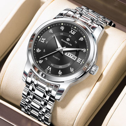 LIGE Brand BANGWEI Quartz Man Watch Fashion Stainless Steel Band Business Luxury Diamond Waterproof Calendar Watches for Men+Box
