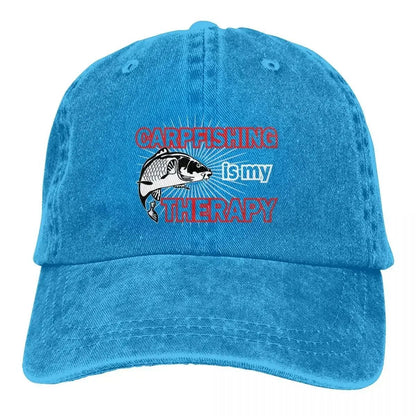 Washed Men's Baseball Cap Carpfishing Is My Therapy Trucker Snapback Caps Dad Hat Carp Fishing Fisher Hats