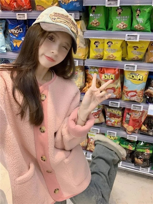 2024 Winter New Women's Lamb Wool Jacket Petite Loose-Fit Thickened Integrated Deer Skin Fleece Medium-Length Korean Style