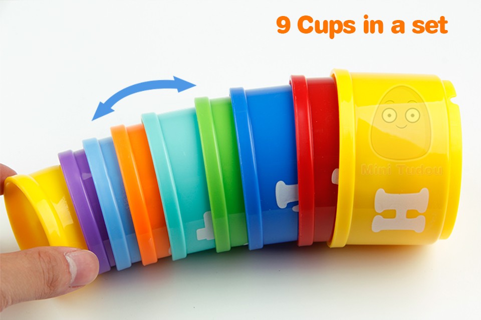 9PCS Educational Baby Toys 6 Month+ Figures Letters Foldind Stack Cup Tower Children Early Intelligence