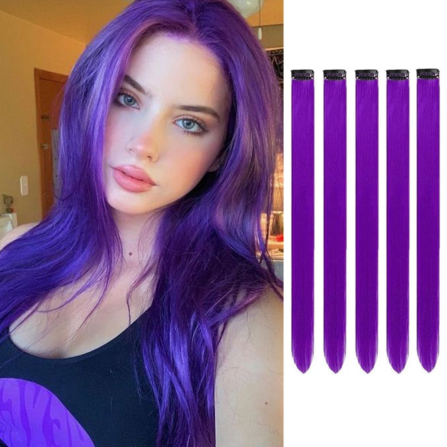 5PÇ/22 polegadas Extensões de Cabelo Coloridas Mechas Presilha em Cabelo Sintético Perucas de Cabelo Roxo para Mulheres Crianças Presente de Halloween Cosplay
