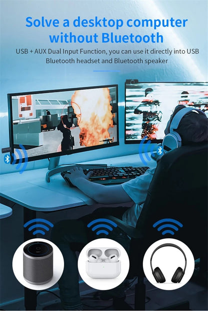 Adaptador Transmissor de Áudio Sem Fio Divisor Bluetooth Para 2 Fones de Ouvido Funcionando Juntos, 2 Fones de Ouvido Sem Fio Tocando Juntos