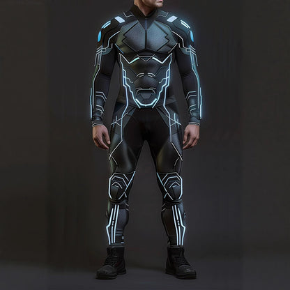 CyberPunk Men Women Mechanical Armor Jumpsuit Halloween Party Cosplay Steampunk Costume Party Fighter Elastic Bodysuits Rompers