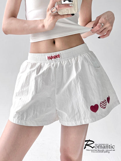 American Sle Spicy Girl ort Pants Women's Summer New Embroidered Heart Sport Yoga Slimming Tee-Quarter Length Hot Pants