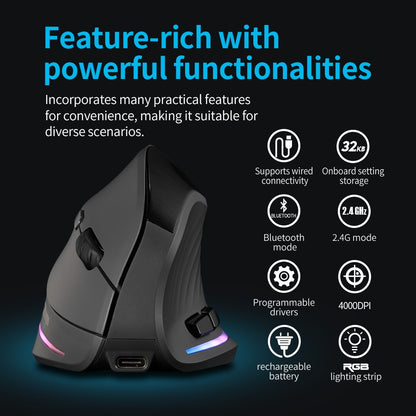 Lefon 2.4G Ergonomic Mouse Wireless Vertical Mouse Rechargeable Gaming Mice for PC Laptop MacOS Office F35C/F35B/F35 MODEL