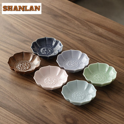 Creative Lotus Pattern Fruit Plate Zen Ceramic Snack Plate Retro Fruit Dishes Boutique Pastry Plate Hospitality Dishes Crafts