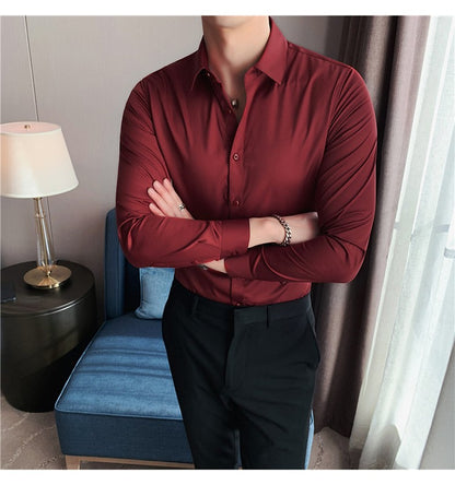 Plus Size S-7XL High Quality Men Dress Shirt 2024 Autumn Long Sleeve Solid Business Slim Shirts Homme Dress Social Casual Shirt