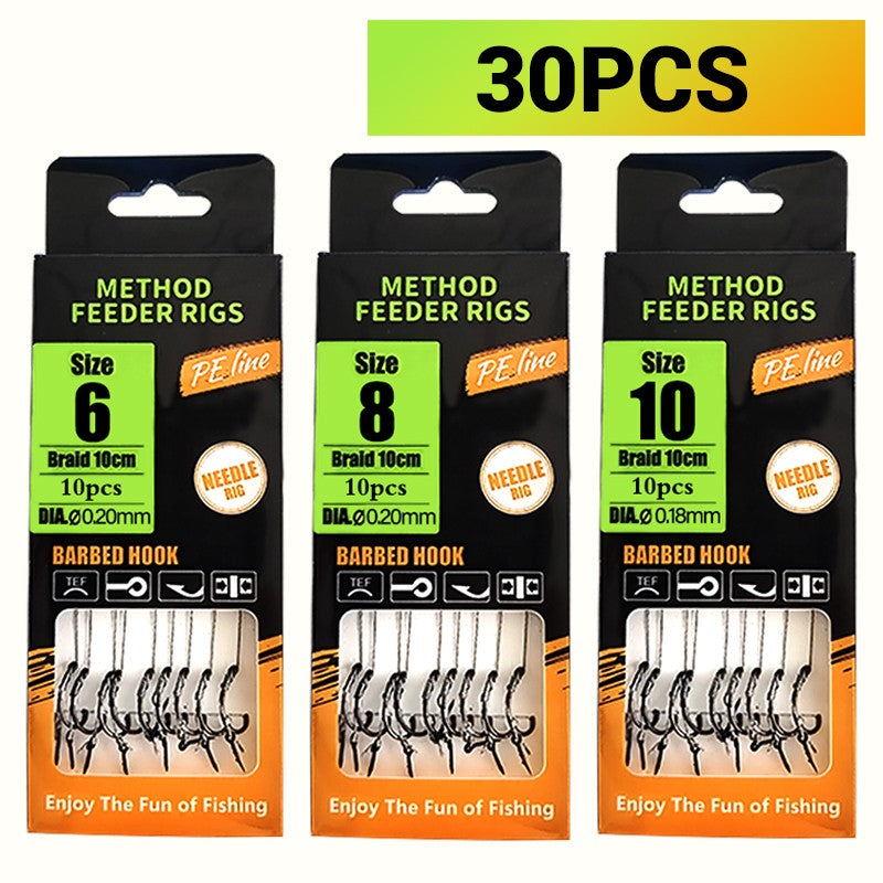 Montagens Pré-Amarradas para Pesca de Carpas, Method Feeder e Hair Rigs com Linha Trançada e Anzóis Barbela (Tamanho 6, 8, 10, 12), para Carpas e Carpas Prateadas