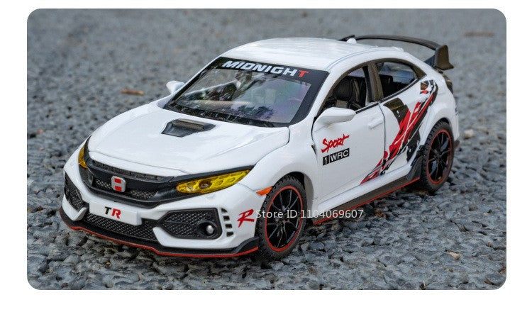 Scale 1:32 CIVIC TYPE-R Car Model Toy Doors Opened Music Light Pull Back Miniature Vehicle Models Deicast Metal Gifts for Kids