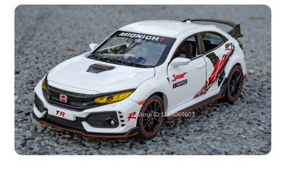 Scale 1:32 CIVIC TYPE-R Car Model Toy Doors Opened Music Light Pull Back Miniature Vehicle Models Deicast Metal Gifts for Kids