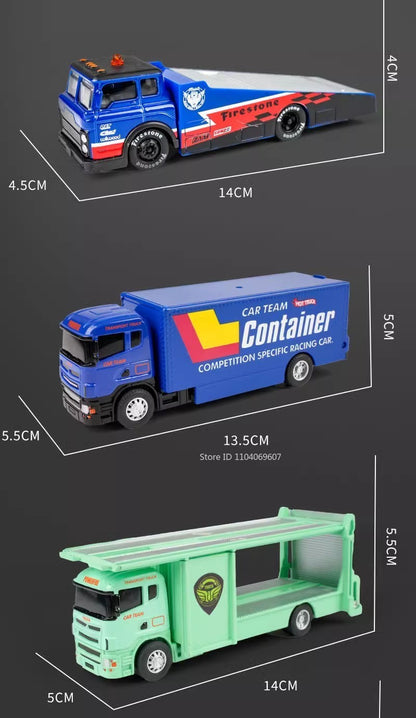 Caminhão de Contêineres em Miniatura Escala 1:64 Carrinhos de Brinquedo de Metal Diecast Reboque com Fricção Veículos de Transporte para Presentes Infantis