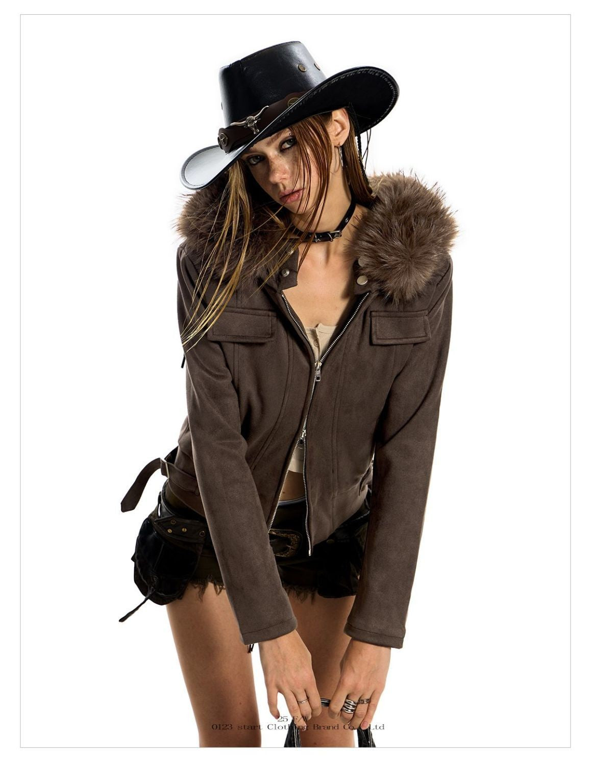 American hot girl big fur collar slim short jacket for women buckskin velvet waist slimming hooded cardigan sweatshirt