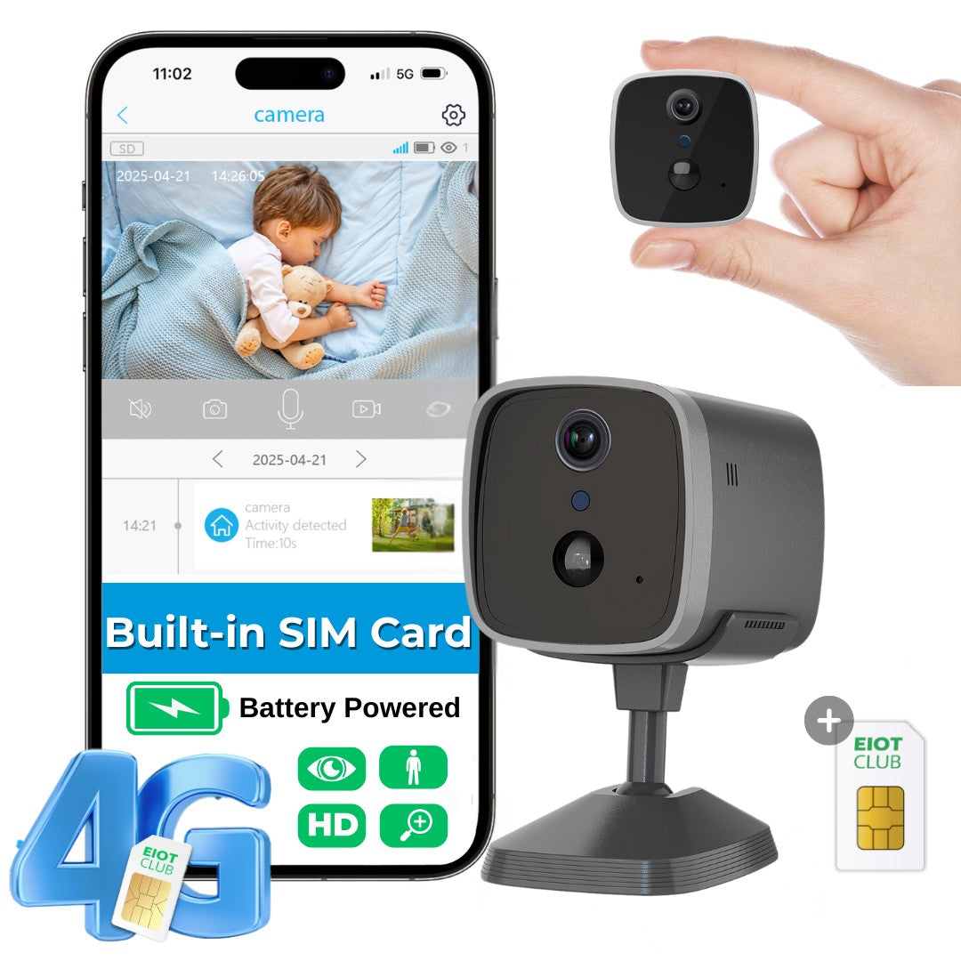Mini 4G Wireless Security Camera with SIM Card, Battery Powered, Night Vision, Human Detection, Indoor Outdoor Use Mini Cam
