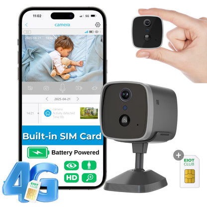 Mini 4G Wireless Security Camera with SIM Card, Battery Powered, Night Vision, Human Detection, Indoor Outdoor Use Mini Cam