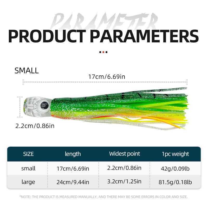 Iscas de saia de trolling de 16cm/25cm para marlin, atum, dourado, pesca em alto mar, polvo macio de acrílico, isca de resina para pesca em alto mar