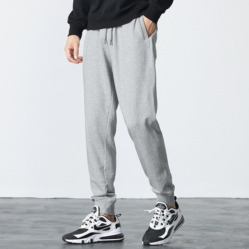 New men's high-quality solid-color sport pants - sport outfit - elastic waist - 2026 casual loose pants - black/grey - cotton jo