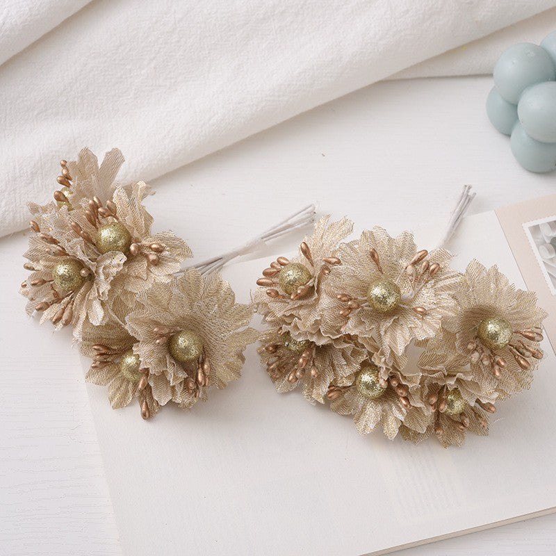 6PC Artificial Flowers Wedding Bouquet Scrapbook Christmas Decoration Wreath Home Garden Silk Stamen Tea Roses Bud Diy Gift Box