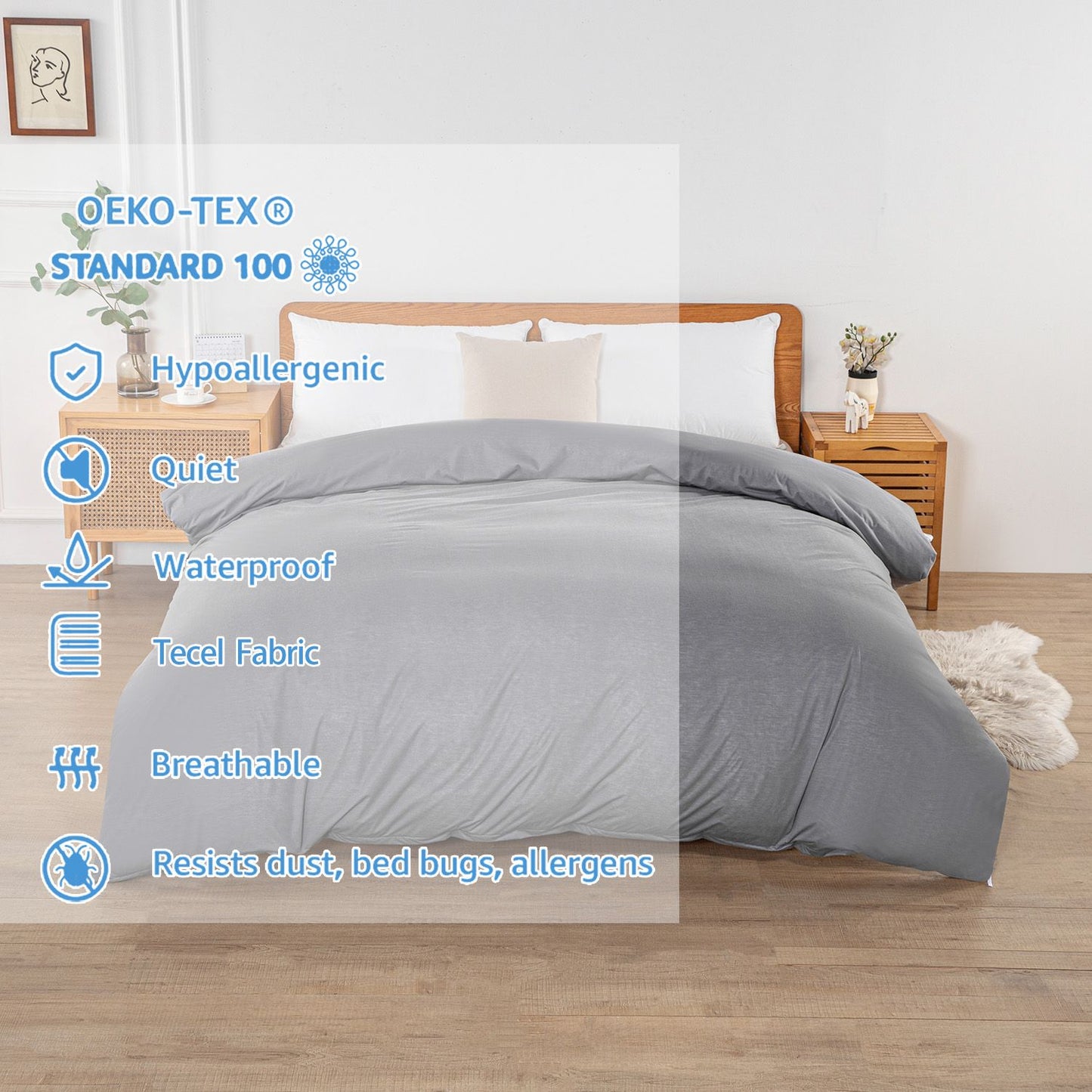 Lyocell Ice-Cool Bedding Cover Waterproof Duvet Cover for Hospital Elderly, Patient or Baby, Quilt Cover Cooling