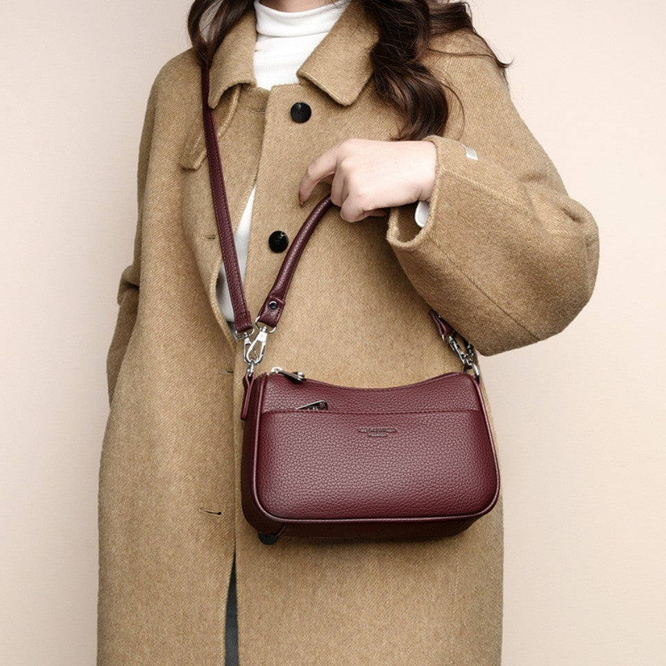 Genuine Brand Top Quality Soft Pu Leather Shoulder Crossbody Bags for Women 2026 Designer Handbag 2 Layers Hand Messenger Bag