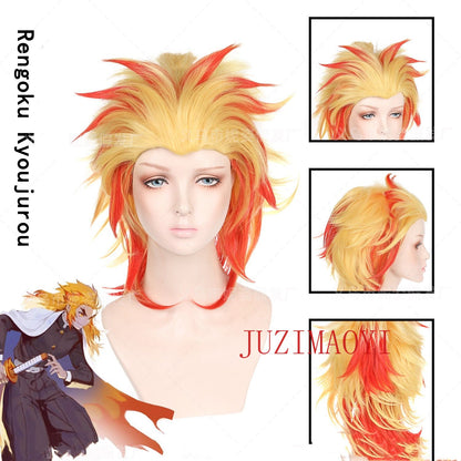 Rengoku Kyoujurou Synthetic Wig Anime Kyoujurou Rengoku Cosplay Wig Kimetsu no Yaiba Gradient Easy To Style Wigs