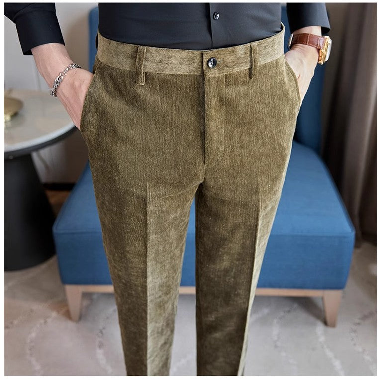 Novas calças de terno de veludo cotelê masculinas para outono e inverno moda masculina negócios sociais casamento baile festa vestido calça slim fit