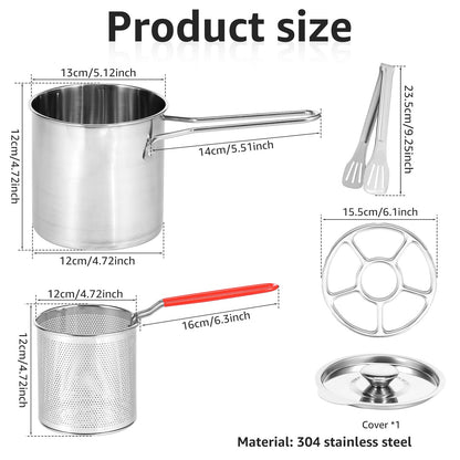 Deep Fryer with Strainer Basket and Handle Stainless Steel Fry Pot Food Grade Outdoor Fryer with Lid Portable Food Cooking Pot