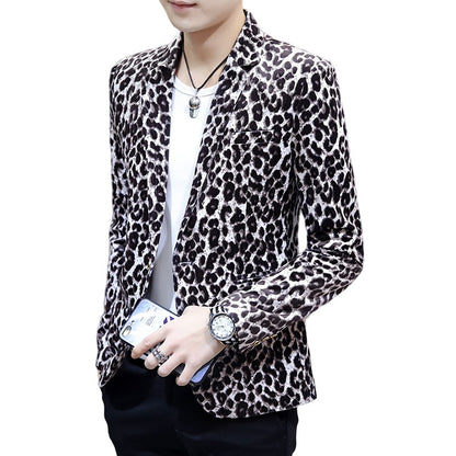 Blazer New Men's Fashion Business Gentleman Wedding British Style Banquet Leopard Print Luxe Handsome Outdoor Casual Blazer