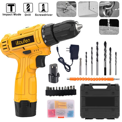 Conjunto de Furadeira sem Fio 24 em 1 Furadeira Elétrica 12V 2 Velocidades Variáveis Parafusadeira a Bateria Ferramenta Elétrica com 25+1 Posições de Torque