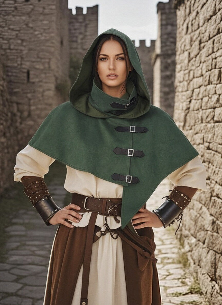 Vintage Medieval Hood Shawl Scarf Set Gothic Assassin Cowl Cape Adult Cosplay Cloak LARP Halloween Carnival Themed Party Outfit