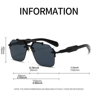 Novos Óculos de Sol Masculinos Steampunk Design de Haste Dupla Óculos de Piloto Sem Aro Proteção UV Óculos de Proteção Retrô