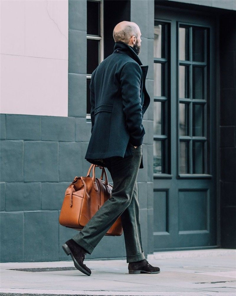 Men's British Woolen Overcoat for Autumn and Winter 2024, European and American Casual Lapel Single-breasted Solid Color Coat