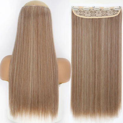 Extensão de Cabelo Liso Comprido de Fibra Sintética Resistente ao Calor com 5 Clipes 22"32" Preto Castanho Loiro