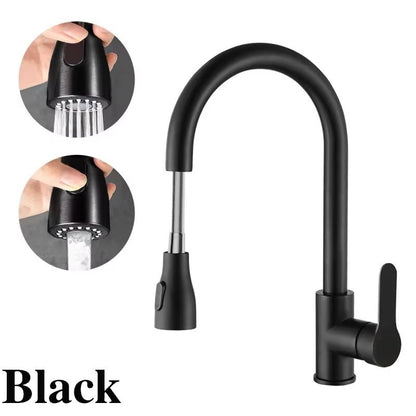 Kitchen Faucets Brushed Nickel Pull Out Kitchen Sink Water Tap Deck Mounted Mixer Stream Sprayer Head Hot Cold Taps Sliver