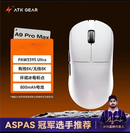 Mouse Gamer Sem Fio ATK Dragonfly A9 Ultra Paw3950 Modos Duplos Personalizado 8K Leve Acessórios Para PC Para Jogadores de FPS