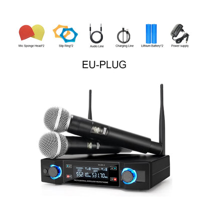G-L-X Sistema de Microfone Sem Fio Profissional de Canal Duplo UHF Frequência Fixa Microfone Dinâmico de Mão Sem Fio Para Festa de Karaokê