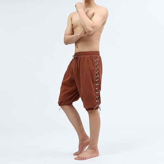 Men's Pirate Shorts Renaissance Medieval Vintage Lace-Up Viking Navigator Halloween Costume Pants